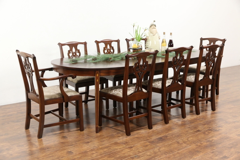 Dining Table Set: Chippendale Chairs, Mahogany Finish, Traditional Dining