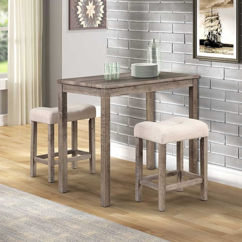 Dining Table Set Compact Design Tuck Away Seating Padded Seats