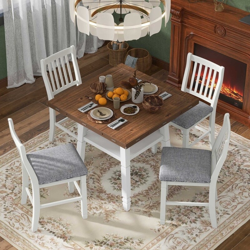 Dining Table Set Counter Height Dark Espresso Slat Back