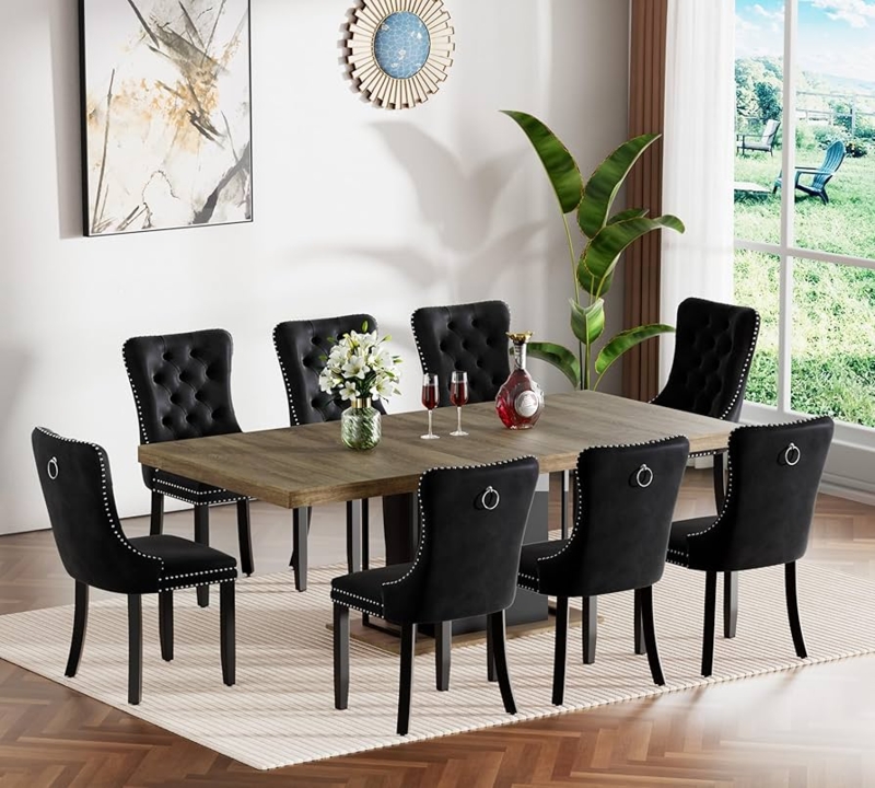 Dining Table Set Espresso Finish Nailhead Trim Transitional Classic