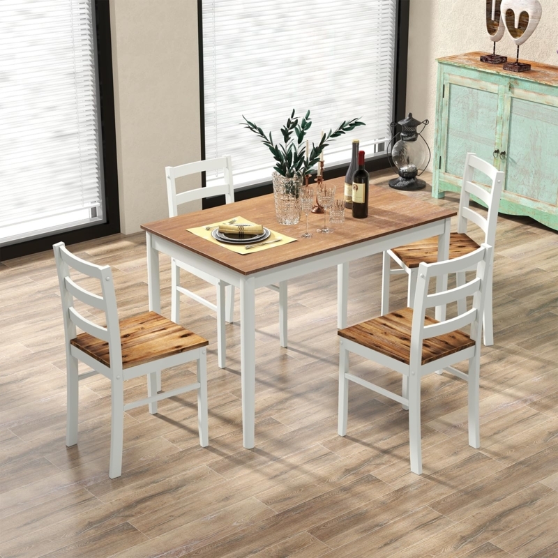 Dining Table Set for 4 Wood Tapered Legs Ladder Back Space Saving
