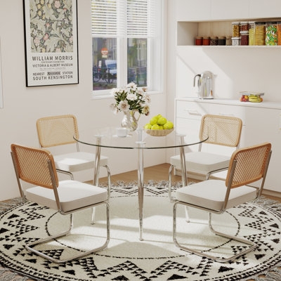 Dining Table Set Glass Top Chrome High Back