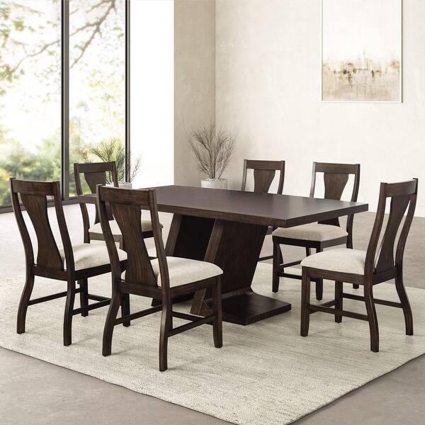 Dining Table Set High Back Silhouette Cream Upholstery