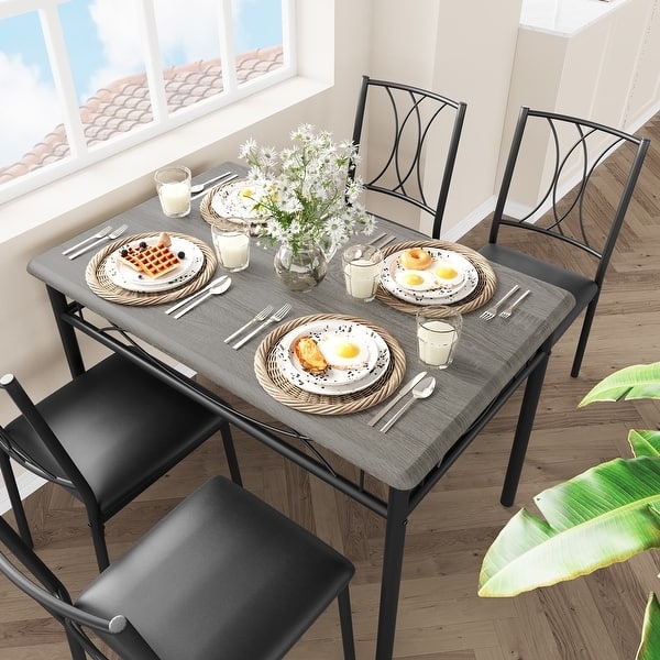 Dining Table Set Industrial H Frame Base Grey Upholstery