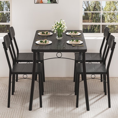Dining Table Set Industrial Mixed Material Metal Frame Ladder Back Rustic