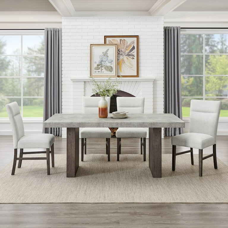 Dining Table Set Industrial Modern Faux Concrete Black Tapered Legs