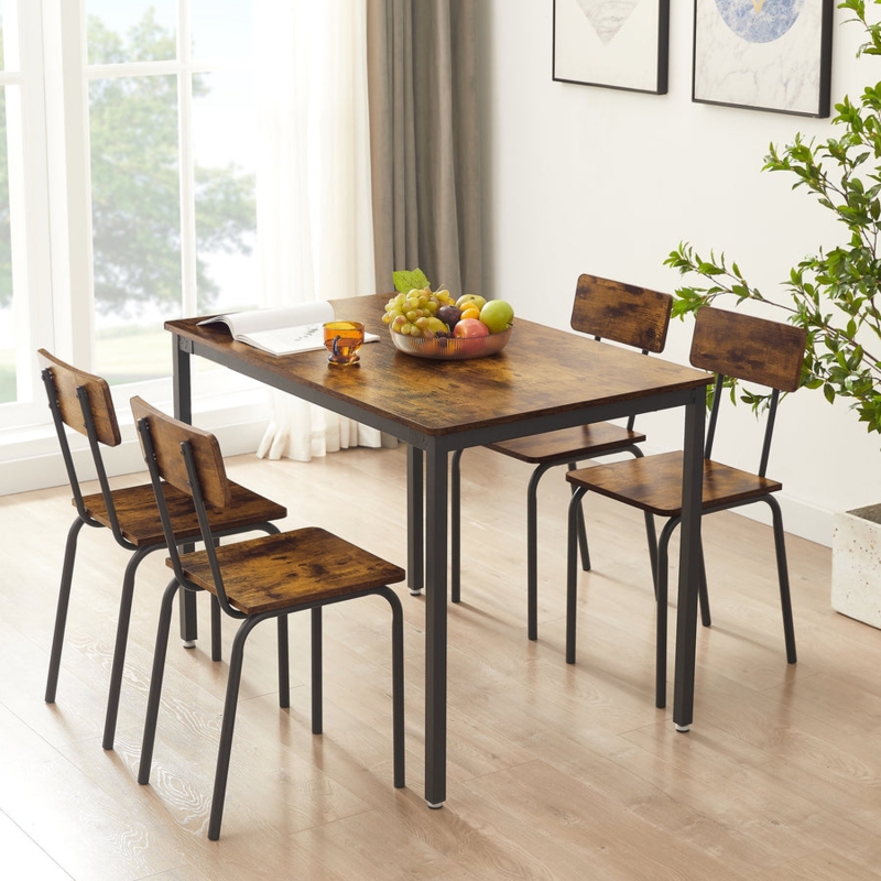 Dining Table Set Industrial Slat Back Chairs for Small Spaces