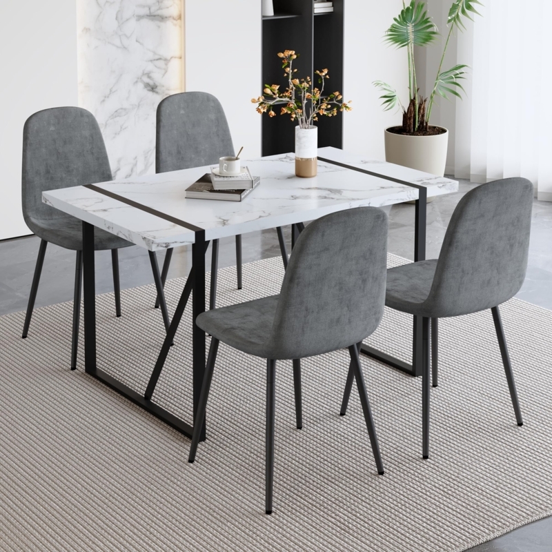 Dining Table Set Industrial Splayed Leg Wood Finish