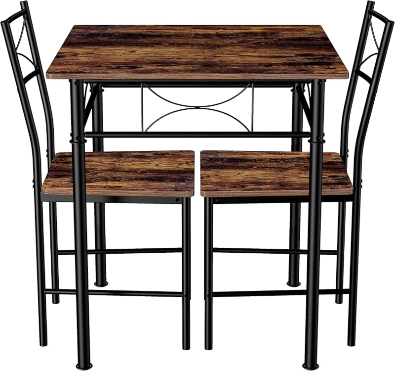 Dining Table Set Industrial Square Wood Black Metal Small Space Design