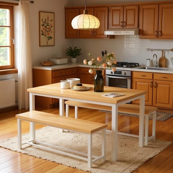 Dining Table Set Industrial Tuck Under Benches Small Space Kitchen