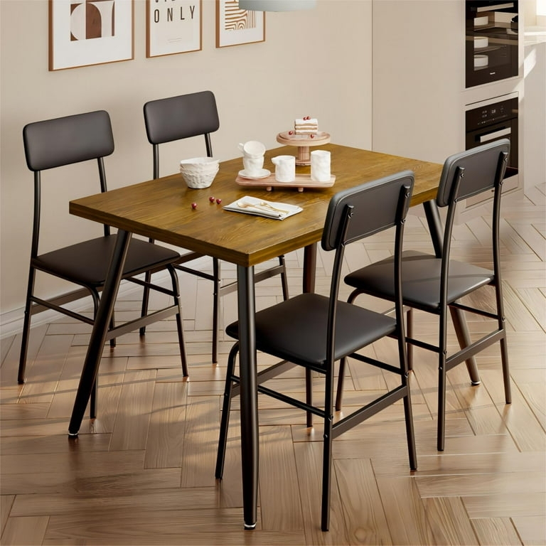 Dining Table Set Industrial Walnut and Black Metal Frame