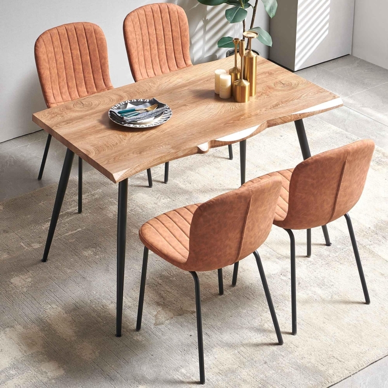 Dining Table Set, Irregular Tabletop, Curved Chairs, Mid-Century Modern