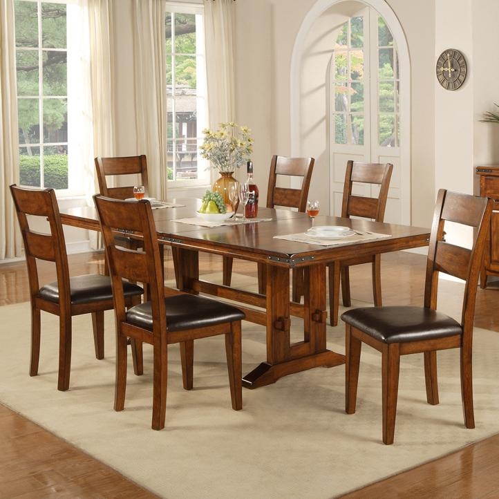 Dining Table Set Ladder Back Chairs, Upholstered Seats, Mango Finish