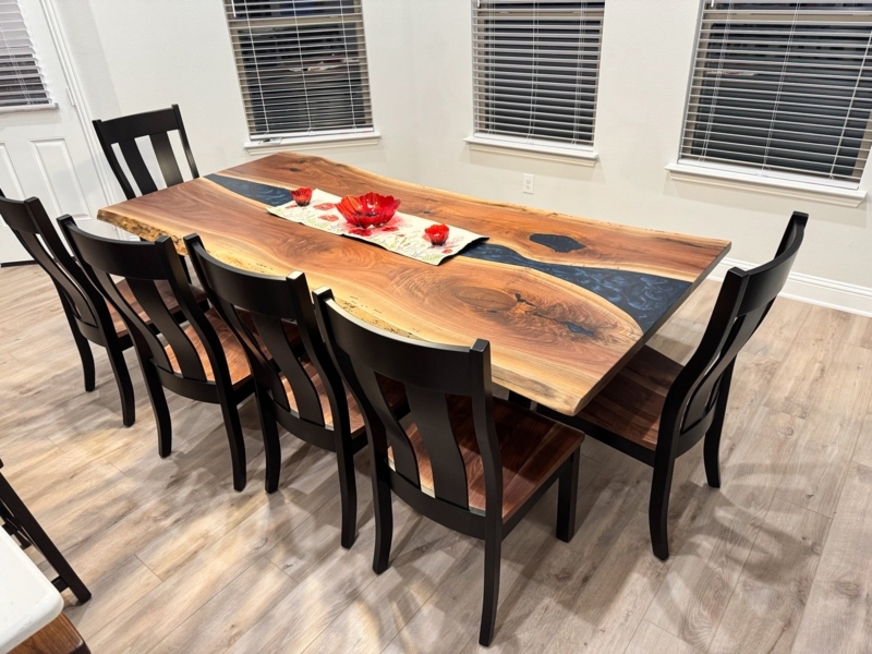 Dining Table Set Live Edge Wood with Ladder Back Chairs