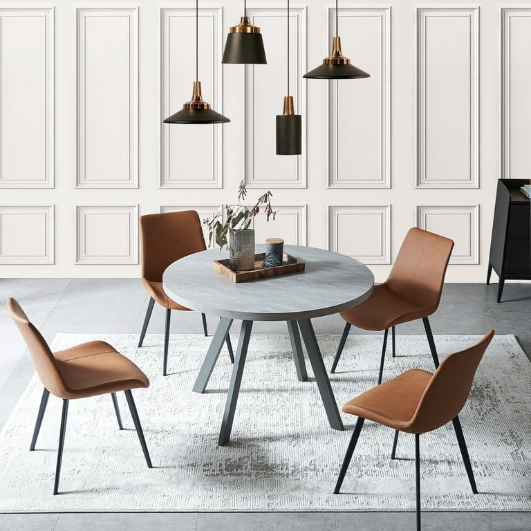 Dining Table Set Mid-Century Modern Round Wood, Curved Silhouette