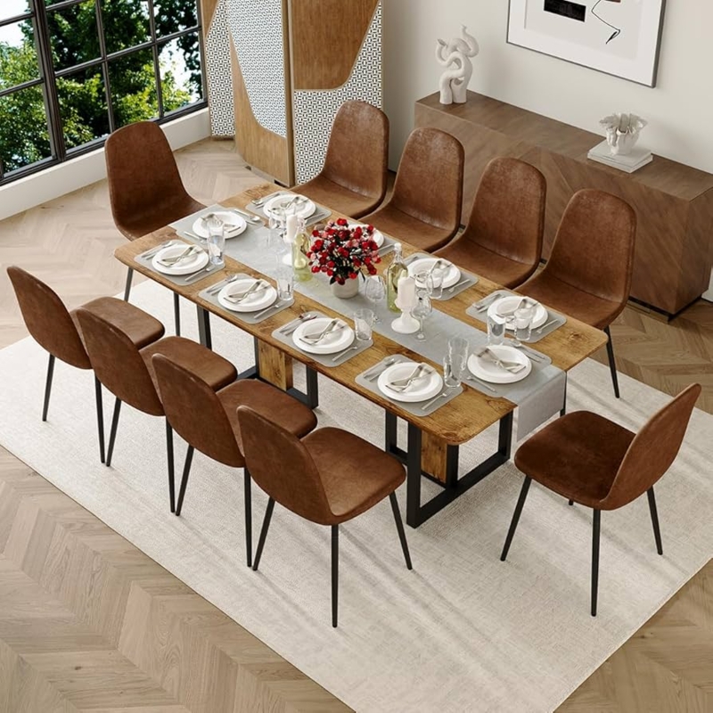 Dining Table Set Mid-Century Wood Curved Upholstered Backs