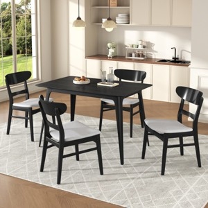 Dining Table Set Mid-Century Wood Toned Gray Upholstered Seats