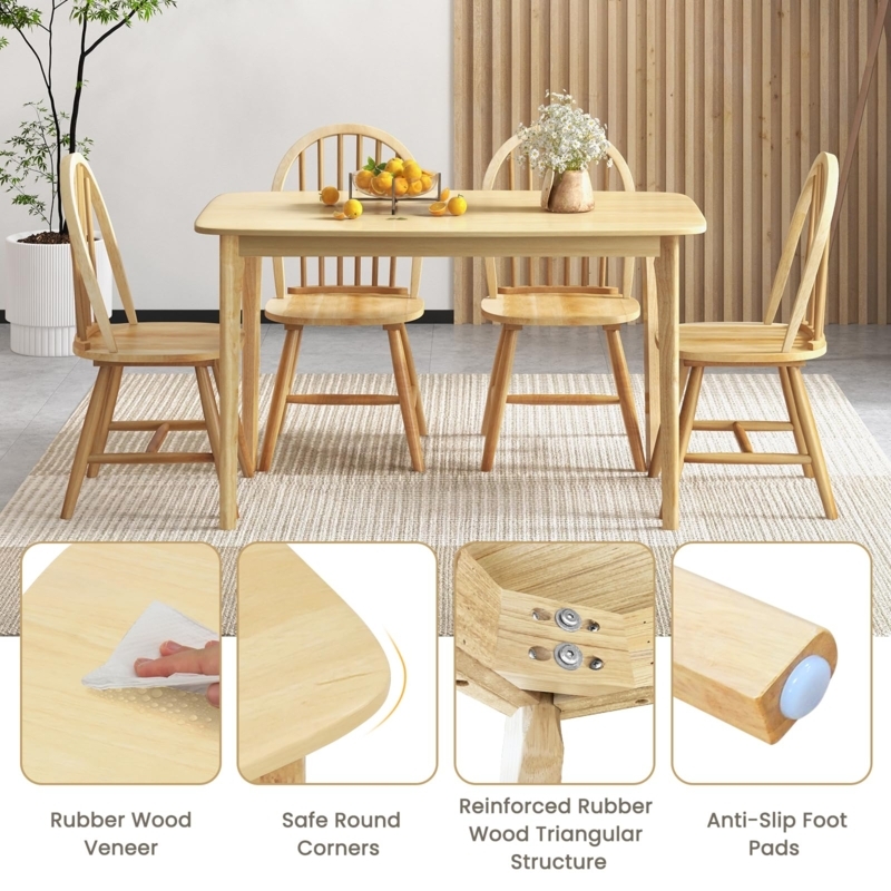 Dining Table Set Natural Wood White Spindle Back Tapered Legs Airy
