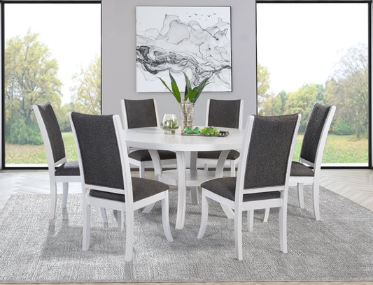 Dining Table Set Pearl White Finish Round Top Farmhouse X-Back Chairs