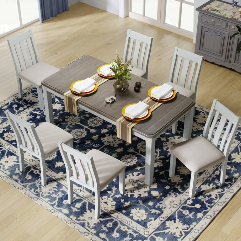 Dining Table Set Retro Silhouette Tapered Legs Cream Mid-Century Modern