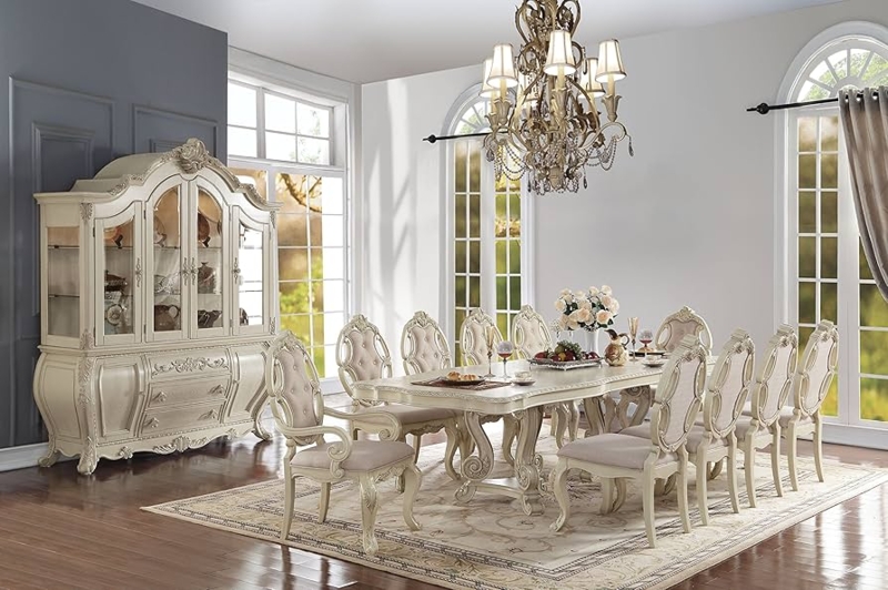 Dining Table Set Rococo Carvings Antique White 10 Person Capacity