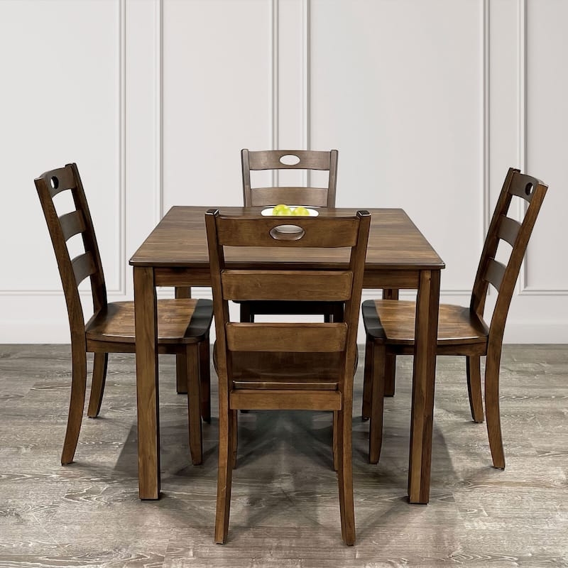 Dining Table Set Round Espresso Slatted Back Pedestal Base