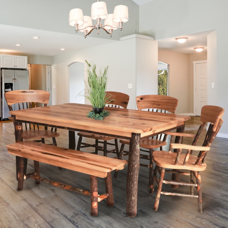 Dining Table Set Round Log Frame with Hoop Back Spindle Chairs