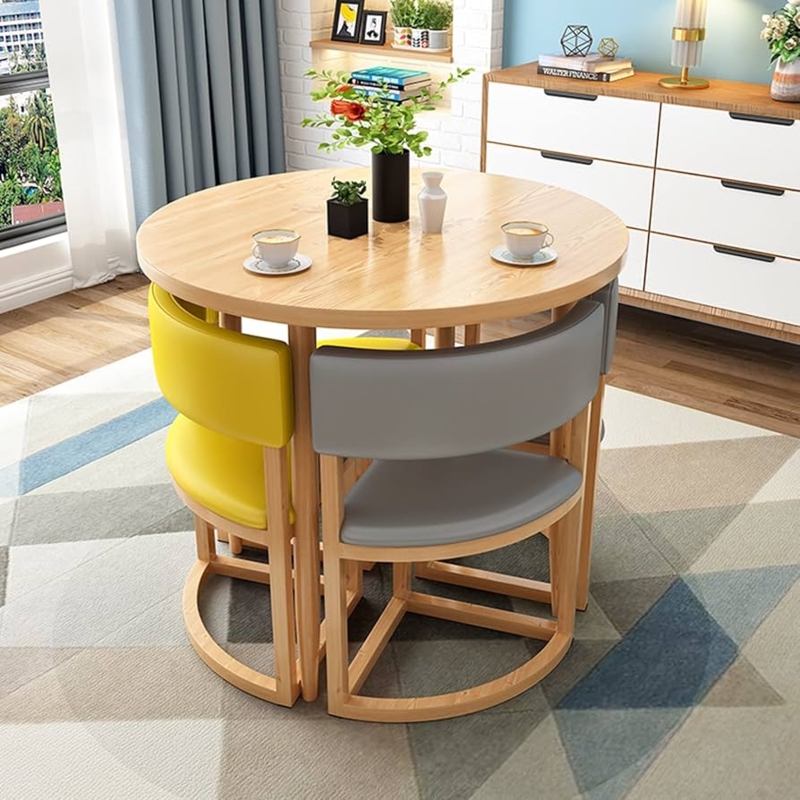 Dining Table Set Round Mid-Century Style with Eiffel Legs