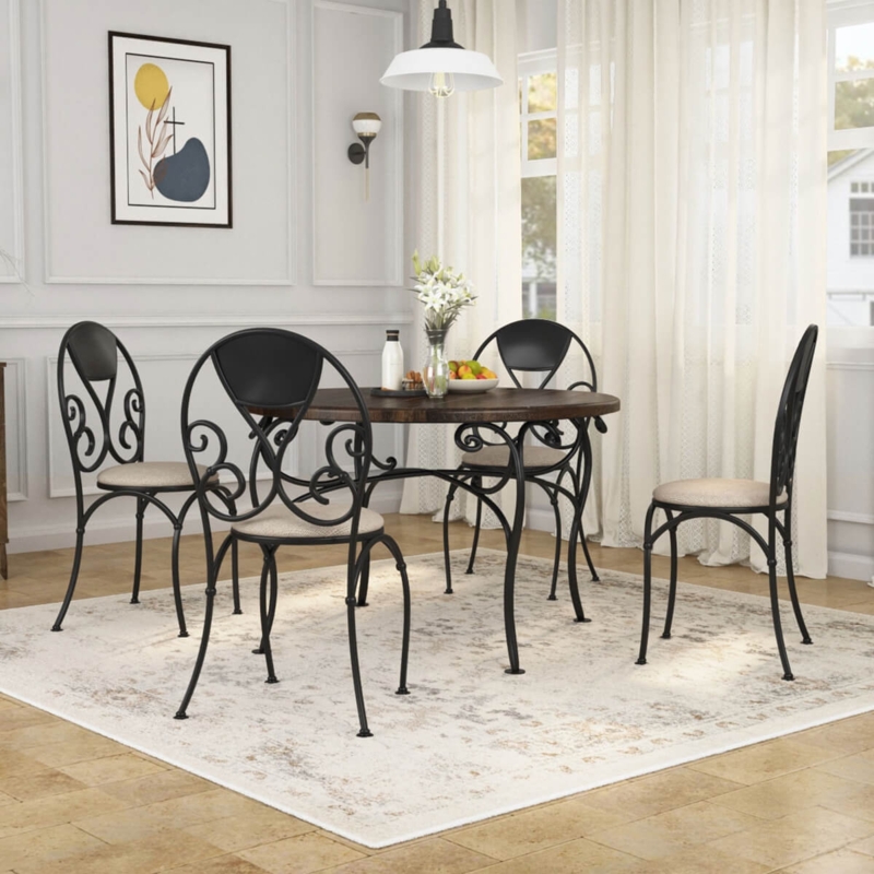 Dining Table Set Round Pedestal Base Rustic Industrial Wrought Iron Frame