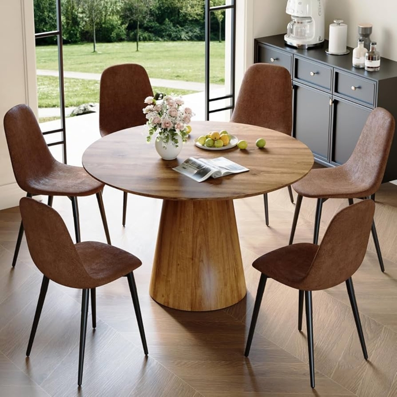 Dining Table Set Round Pedestal Cream Upholstery Modern Farmhouse