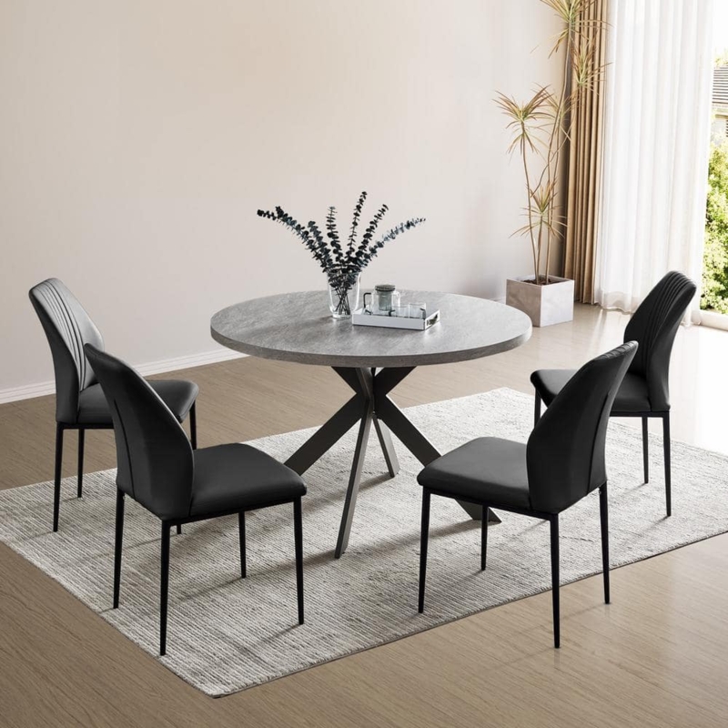 Dining Table Set Round Splayed Legs Black Chairs