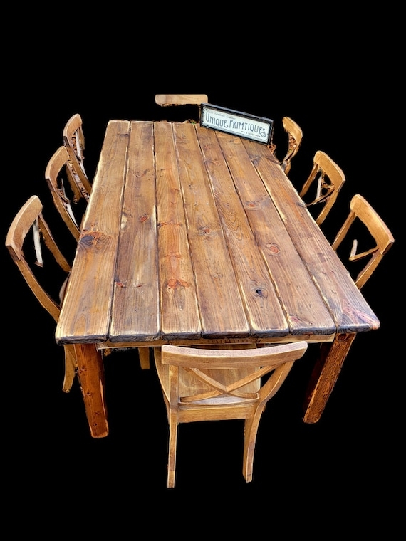Dining Table Set Rustic Farmhouse 9-Piece 8-Foot Slat Back