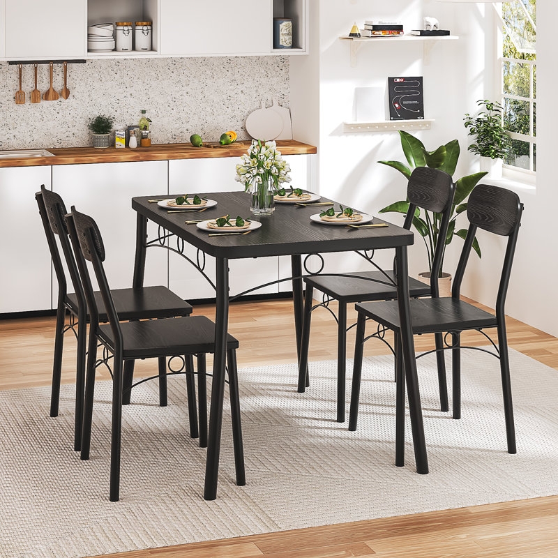 Dining Table Set Rustic Wood Backless Stools Space Saving Design