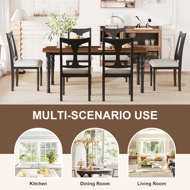 Dining Table Set Rustic Wood Toned with Upholstered Bench and Chairs