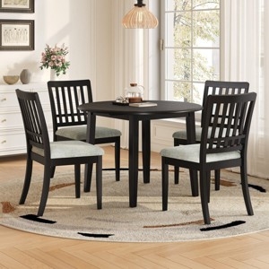 Dining Table Set Scandinavian 5-Piece Black Round Drop Leaf