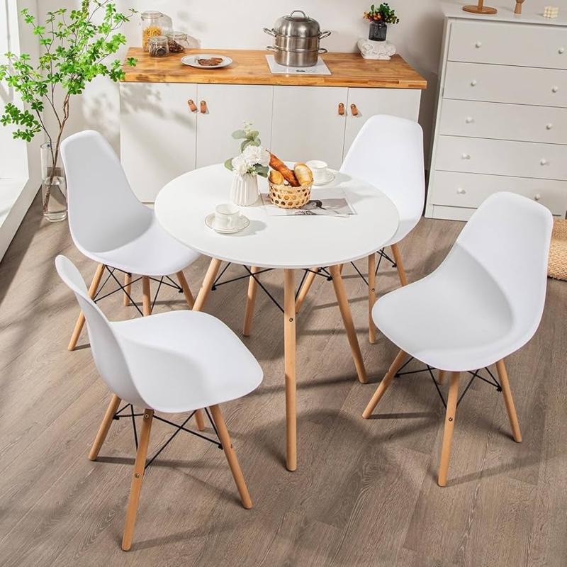 Dining Table Set Scandinavian Round White Wood Legs