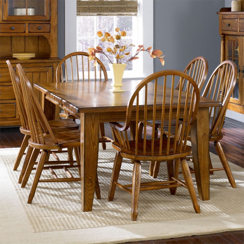 Dining Table Set Shaker Style Slat Back Chairs Six Person Wood