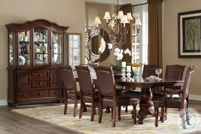 Dining Table Set Slat Back Tapered Legs Classic Dark Brown Wood