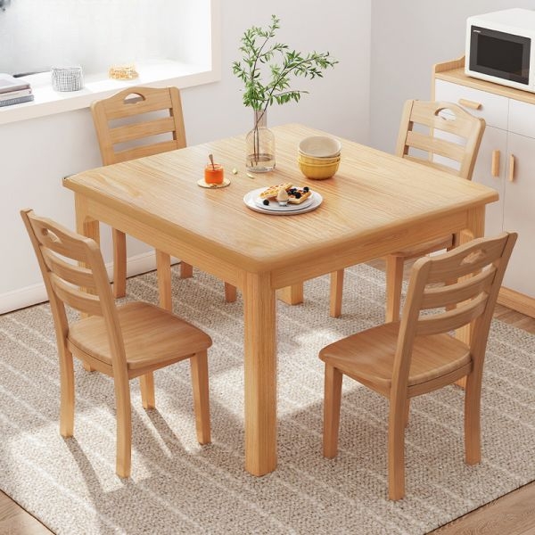 Dining Table Set Square Table Ladderback Chairs Natural Wood Finish