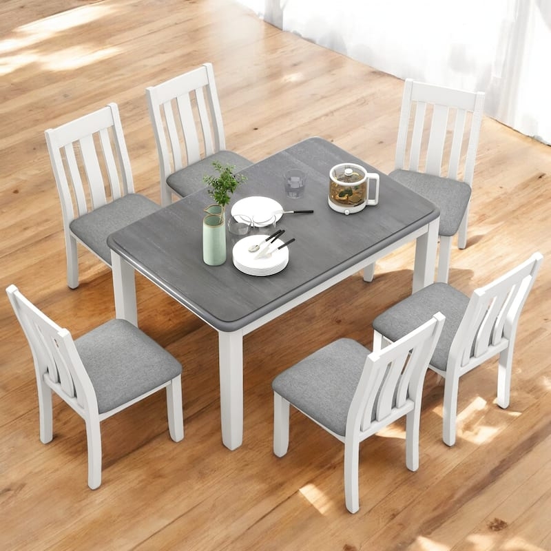 Dining Table Set Tapered Legs High Back Silhouette Grey Upholstery