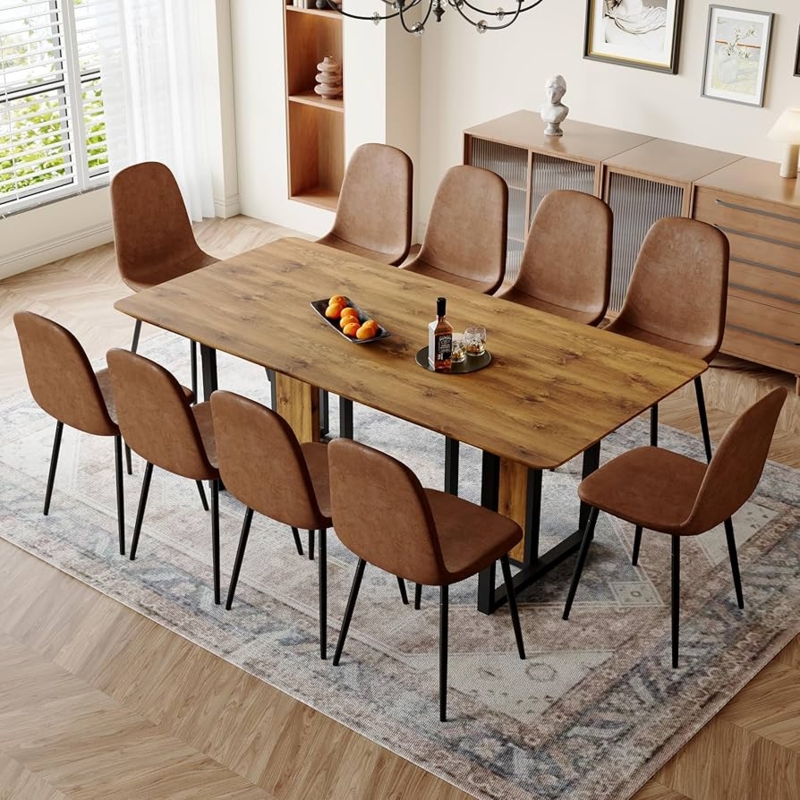 Dining Table Set Ten Person Seating Thick Pedestal Legs