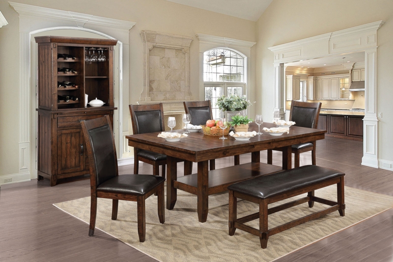 Dining Table Set Transitional Two Tone Finish With Upholstered Bench