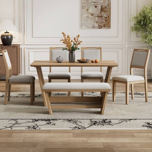 Dining Table Set Trapezoidal Base Mixed Seating Set Bench Dining Grey