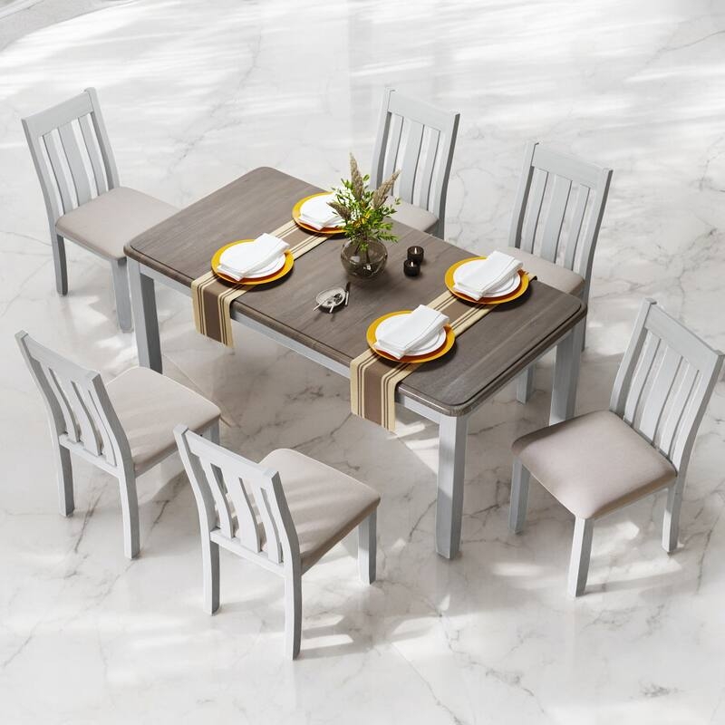 Dining Table Set Trestle Base Upholstered Chairs Rustic Farmhouse