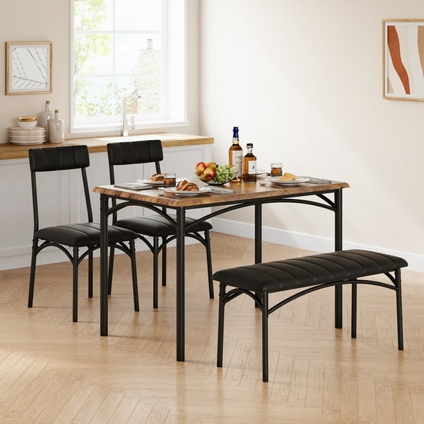 Dining Table Set Tuck Away Bench Space Saving Industrial Rustic