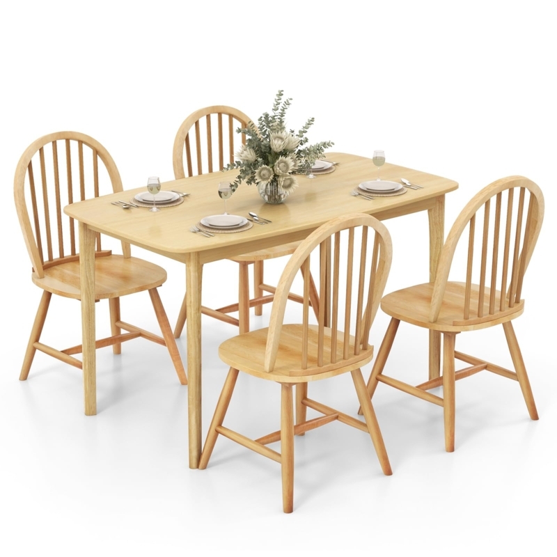 Dining Table Set Two Tone Finish Windsor Back Five Piece Farmhouse