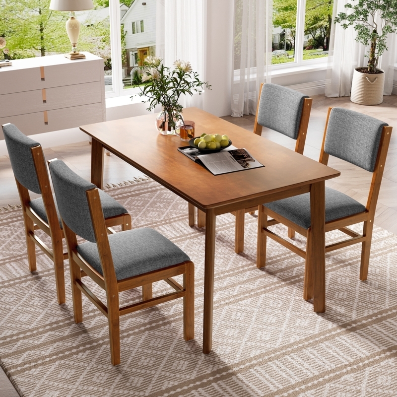 Dining Table Set Walnut Finish Charcoal Chairs Mid Century Modern Styles
