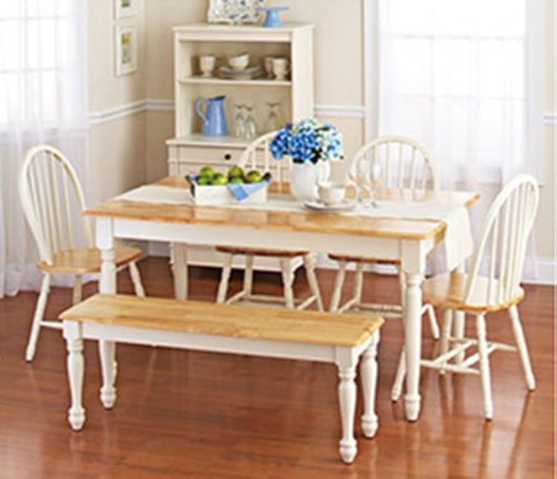 Dining Table Set with Bench Seating, Two-Tone Finish & Farmhouse Charm