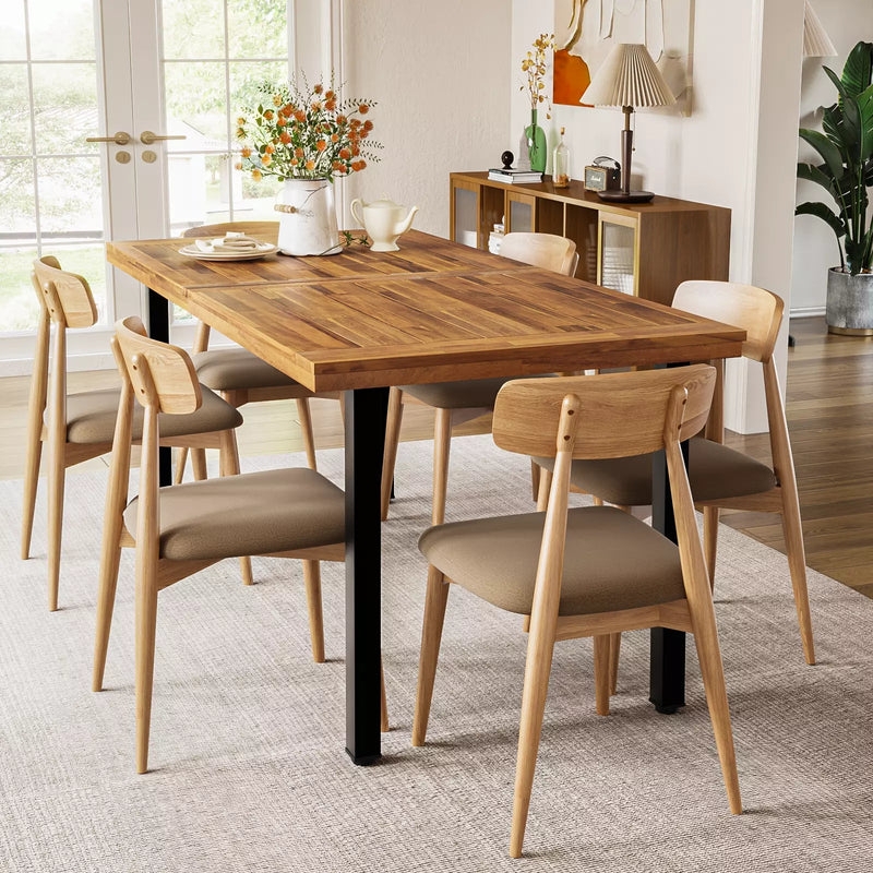 Dining Table Set with Benches, Live Edge, U-Shaped Metal Legs