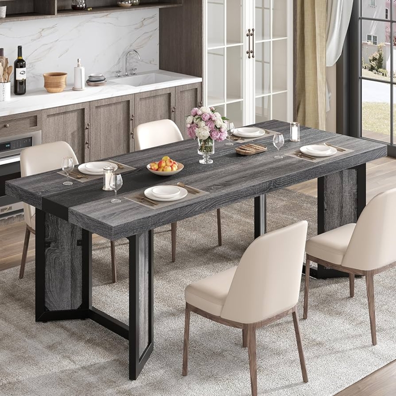Dining Table Set with Matching Bench Extra Long Design